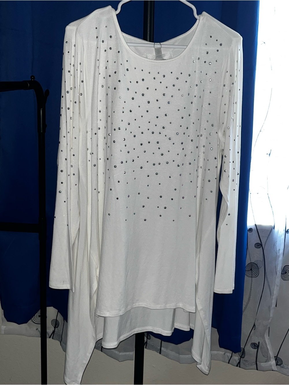 Cupio White Long Sleeve Rhinestone Swing Top